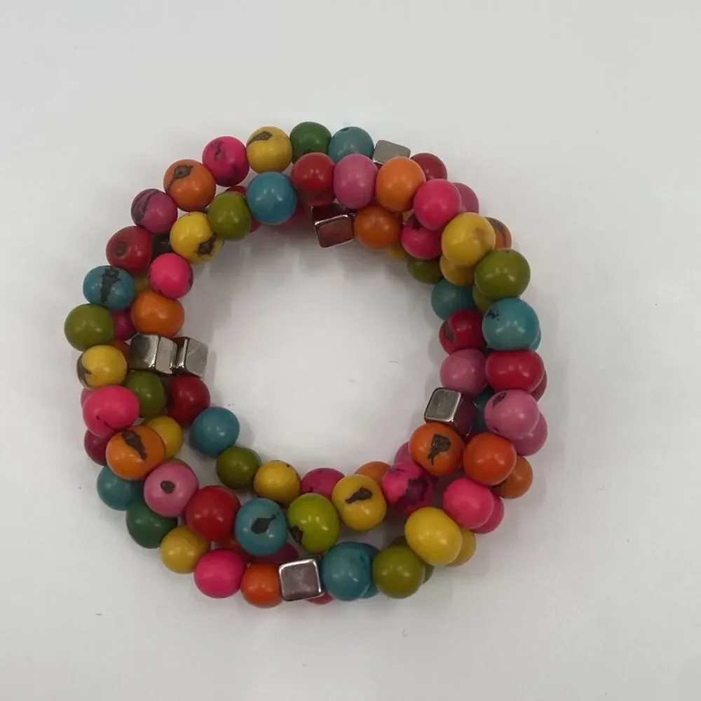 Rainbow memory wire dead beaded bracelet